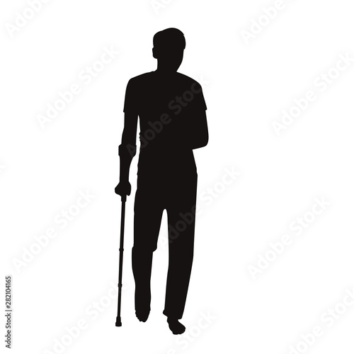 Injured Man Walk On Crutches