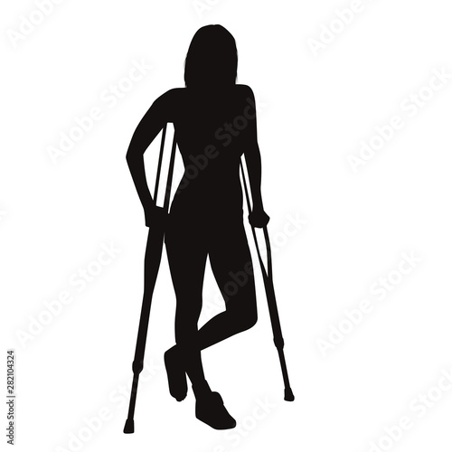 Injured Woman Walk On Crutches