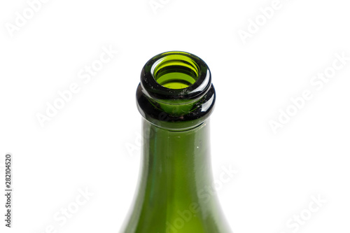 empty green neck bottle on a white background