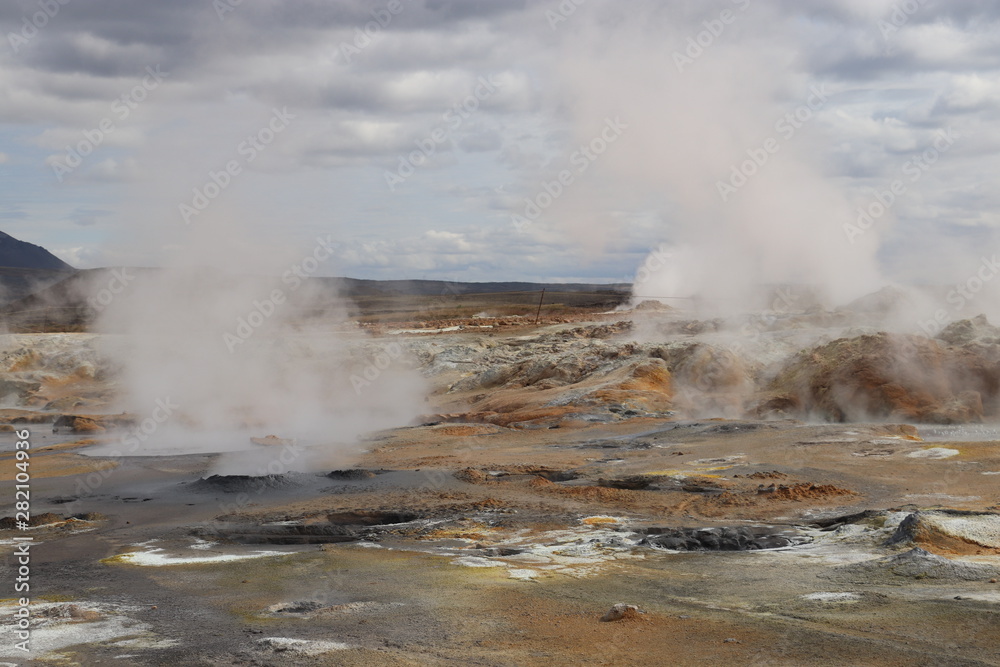 hot steam over geothermal plains 