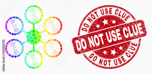 Pixelated spectral hexacopter mosaic pictogram and Do Not Use Clue seal stamp. Red vector round textured stamp with Do Not Use Clue phrase. Vector composition in flat style.