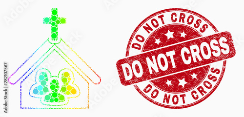 Pixelated spectrum church people mosaic pictogram and Do Not Cross stamp. Red vector round distress seal stamp with Do Not Cross text. Vector combination in flat style.