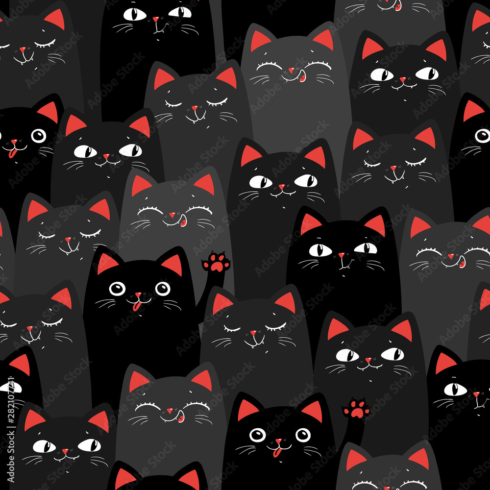 Pattern with black cartoon cats