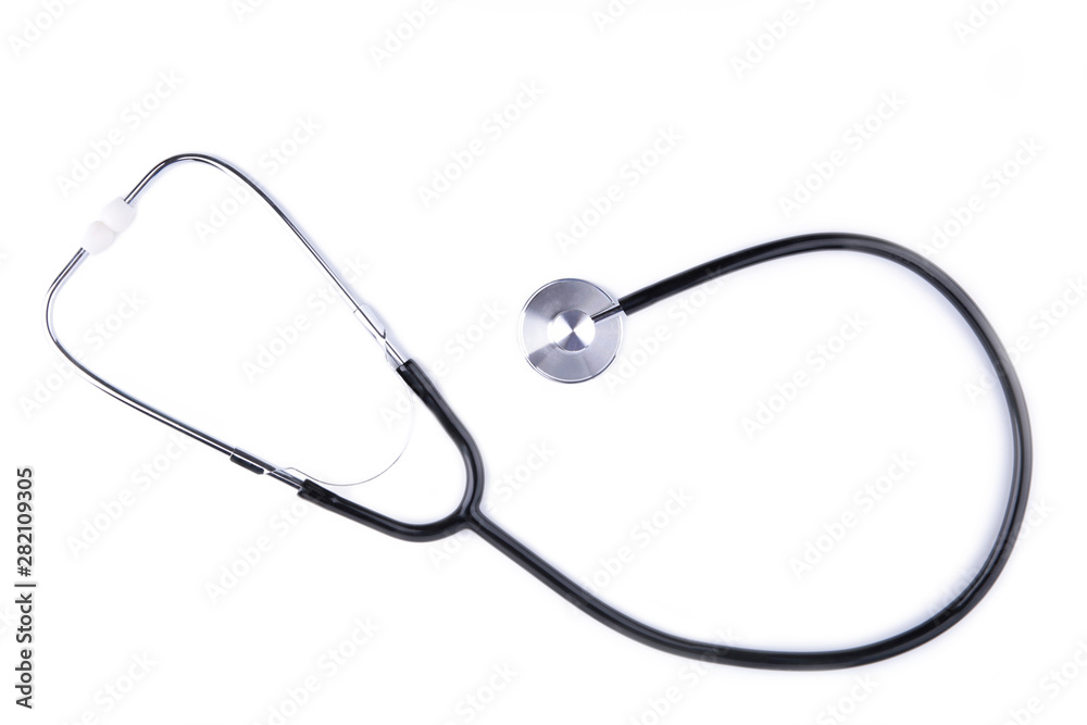 Stethoscope isolated on a white background, top view. Medical device Stethoscope isolated on a white background, top view. Medical device