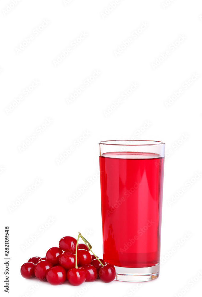 Glass of cherry juice and berries isolated on white background, cut out Glass of cherry juice and berries isolated on white background, cut out