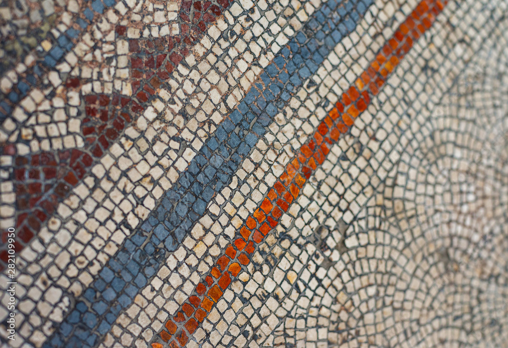 Elements of Greek mosaic, selective focus