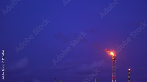 Fire on flare stack at offshore oil and gas central processing platform while burning toxic and release over pressure from process emergency shut down.