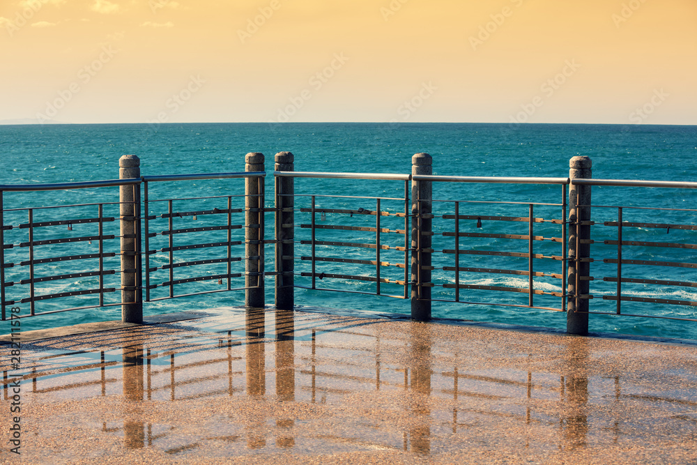 Landscape with promenade and sea. The embankment in San Sebastian, Basque Country, Spain, Europe Landscape with promenade and sea. The embankment in San Sebastian, Basque Country, Spain, Europe