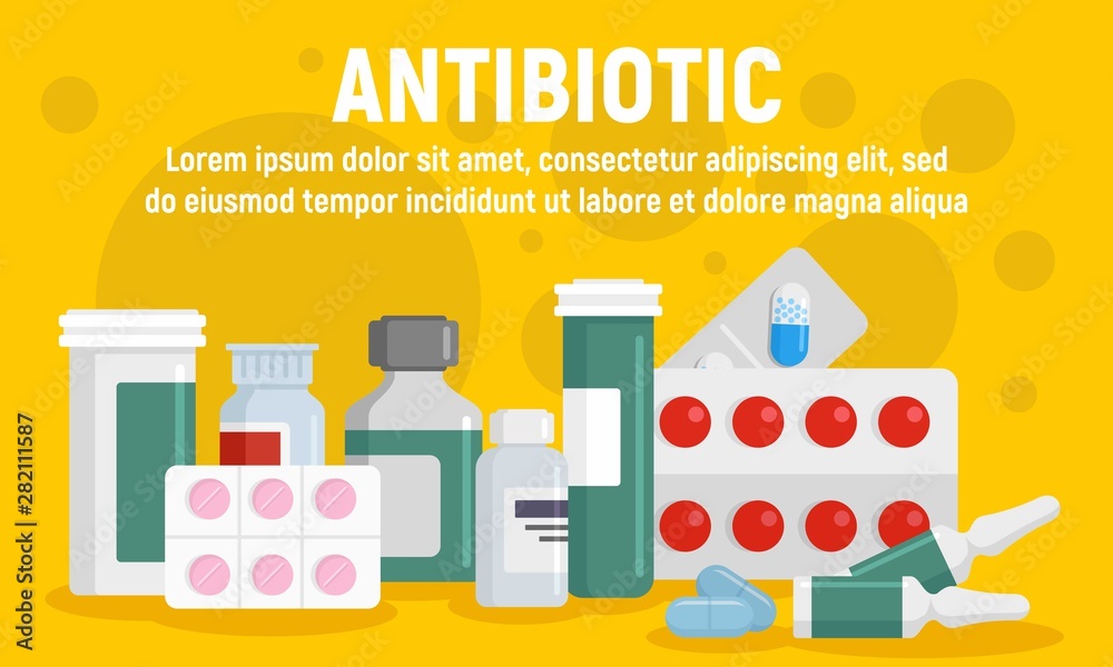 Antibiotic concept banner. Flat illustration of antibiotic vector concept banner for web design Antibiotic concept banner. Flat illustration of antibiotic vector concept banner for web design
