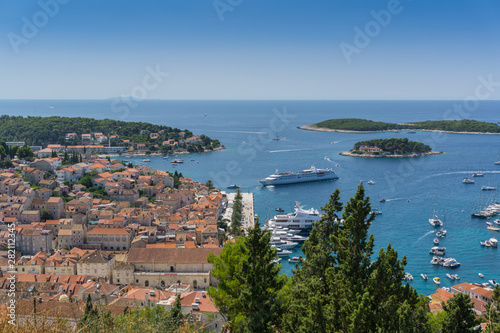 Fototapeta Naklejka Na Ścianę i Meble -  Hvar old town panorama, Croatian island