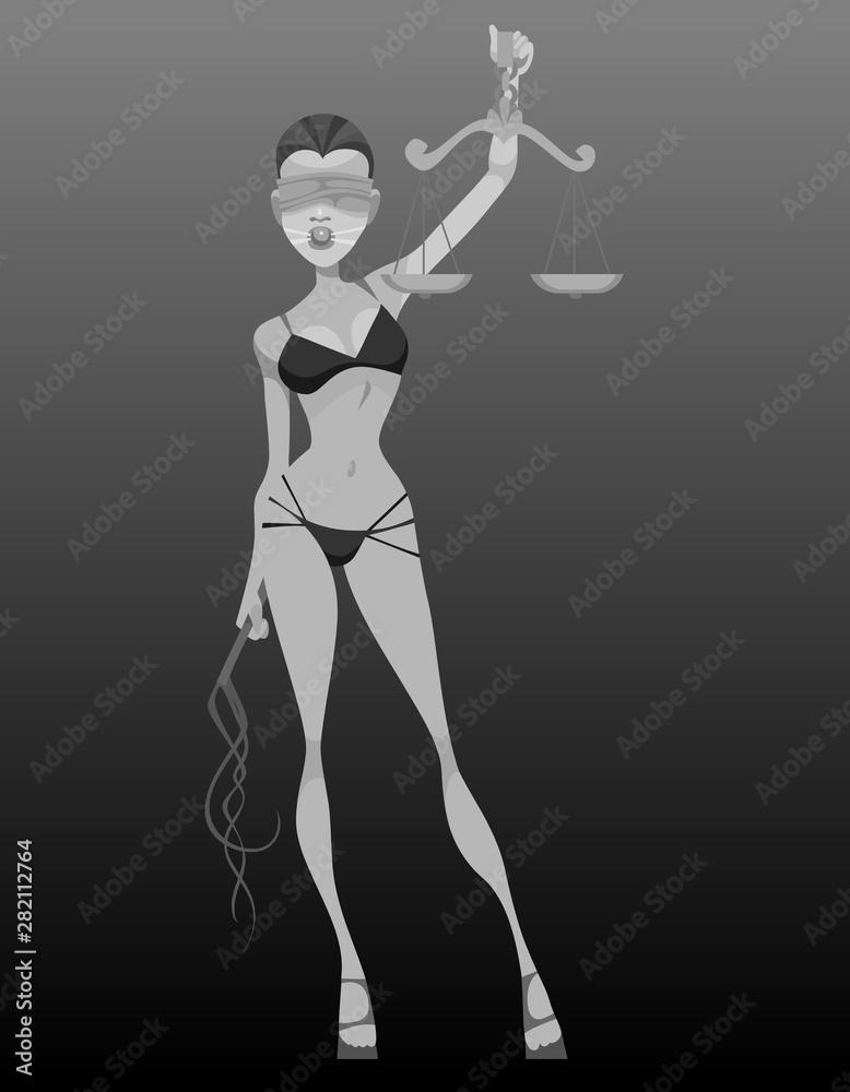 cartoon sexy femida woman with weights in hand in monochrome cartoon sexy femida woman with weights in hand in monochrome