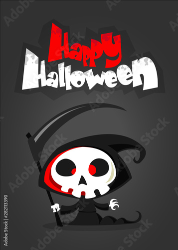 Cute cartoon grim reaper. Halloween vector illustration