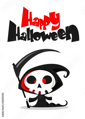 Cute cartoon grim reaper. Halloween vector illustration