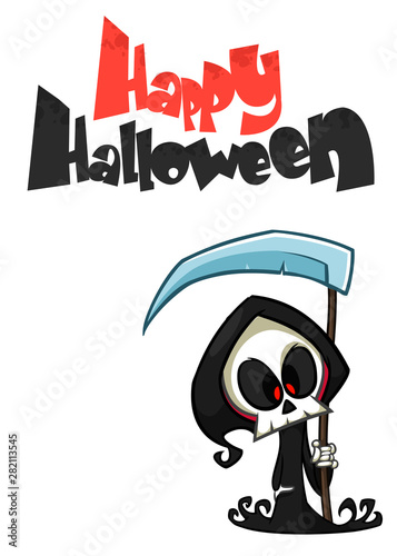 Cute cartoon grim reaper. Halloween vector illustration