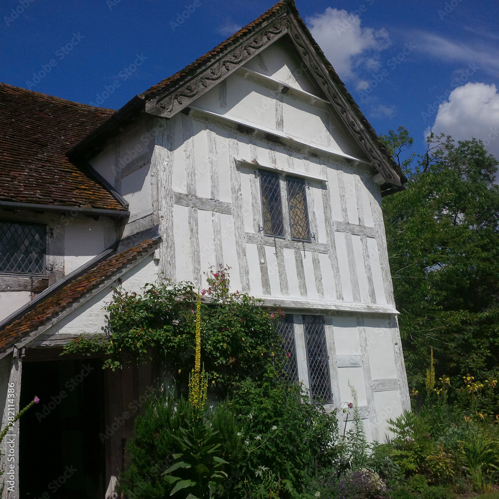 old cottages in an english village with half timbering