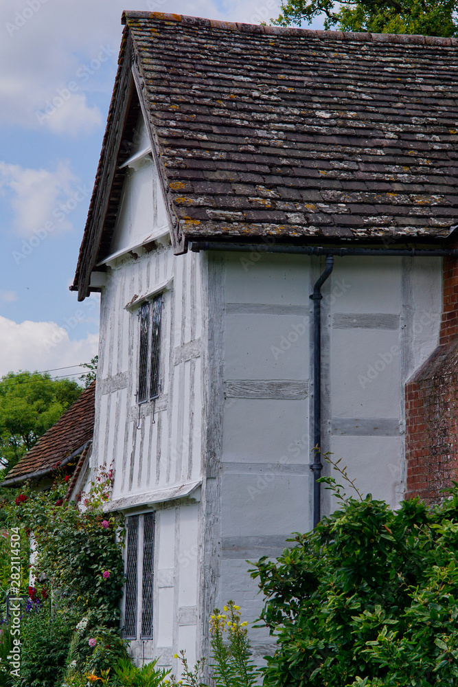 old cottages in an english village with half timbering
