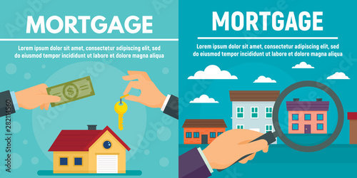 Mortgage banner set. Flat illustration of mortgage vector banner set for web design