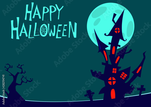 Cartoon scary haunted house. Halloween vector illustration