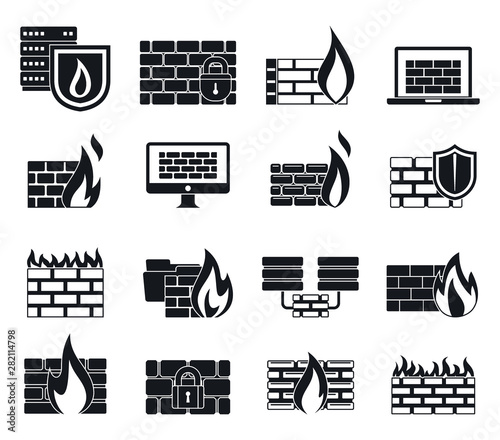 Firewall data icons set. Simple set of firewall data vector icons for web design on white background
