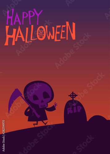 Cartoon scary grim reaper on