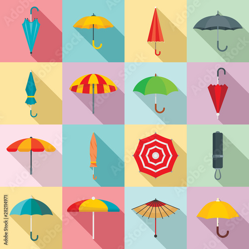 Umbrella icons set. Flat set of umbrella vector icons for web design