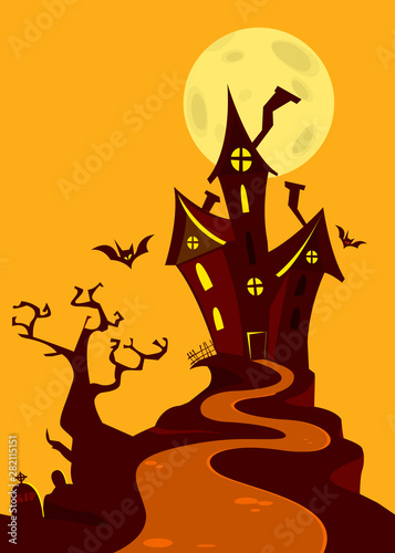 Cartoon scary haunted house. Halloween vector illustration