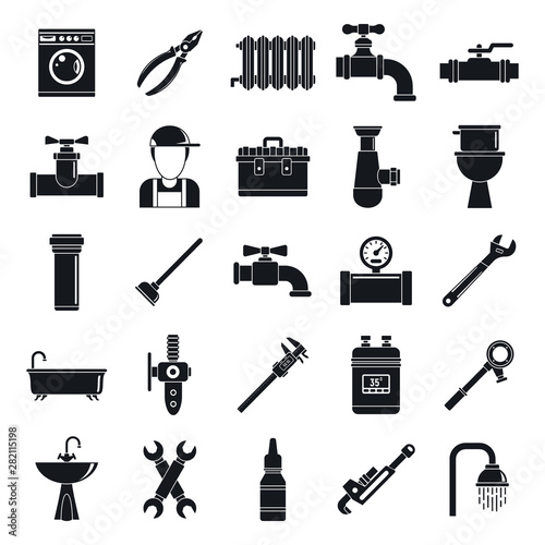 Plumbing service icons set. Simple set of plumbing service vector icons for web design on white background