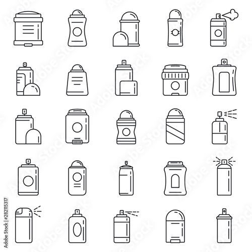 Personal deodorant icons set. Outline set of personal deodorant vector icons for web design isolated on white background