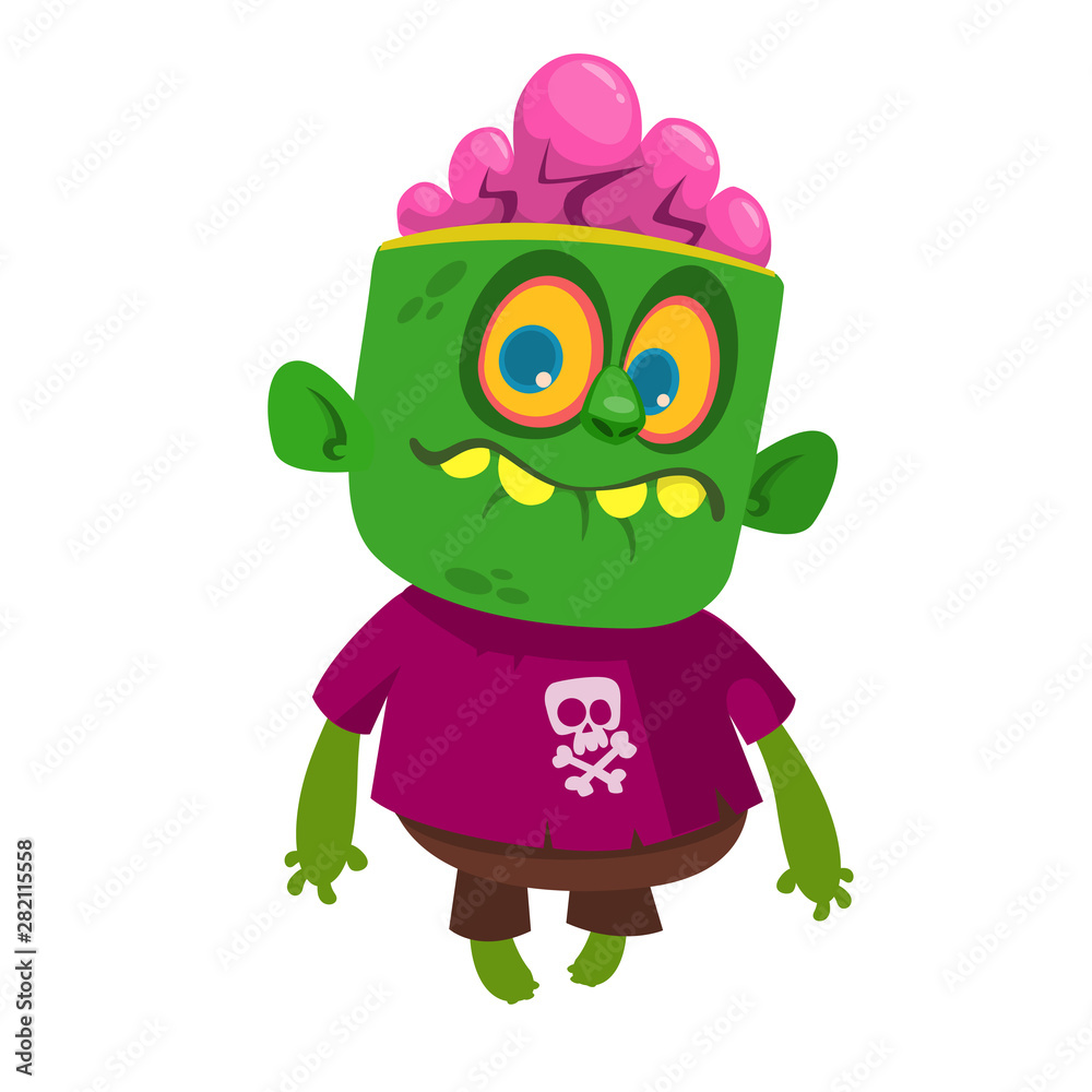Obraz premium Cartoon scary zombie. Halloween vector illustration