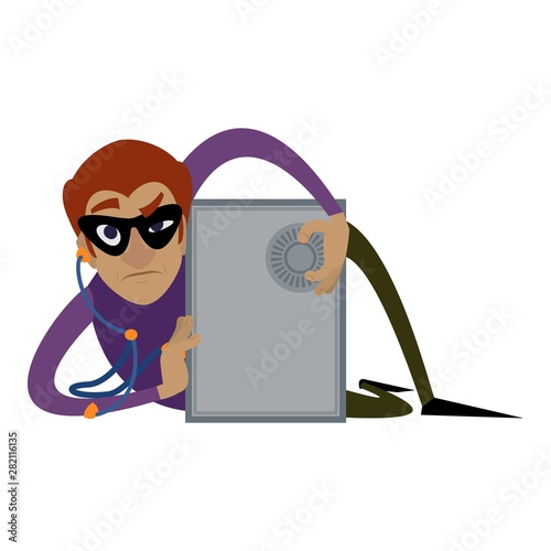 Burglar unlock safe icon. Cartoon of burglar unlock safe vector icon for web design isolated on white background