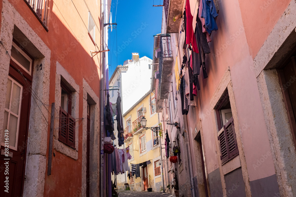 Picturesque street of Lisbon city in Portugal