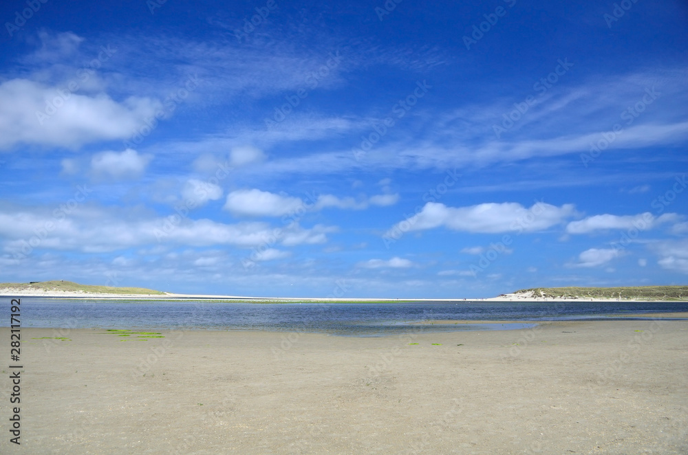 View over beach and sea on island Texel in Netherlands