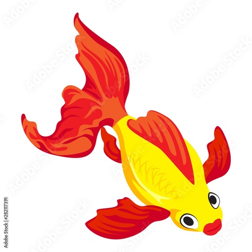 Top view goldfish icon. Cartoon of top view goldfish vector icon for web design isolated on white background