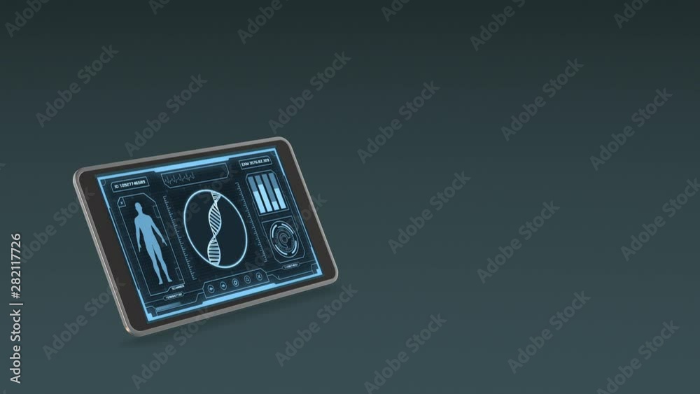 tablet pc with a futuristic biology software interface, concept of science and technology, seamless loop tablet pc with a futuristic biology software interface, concept of science and technology, seamless loop