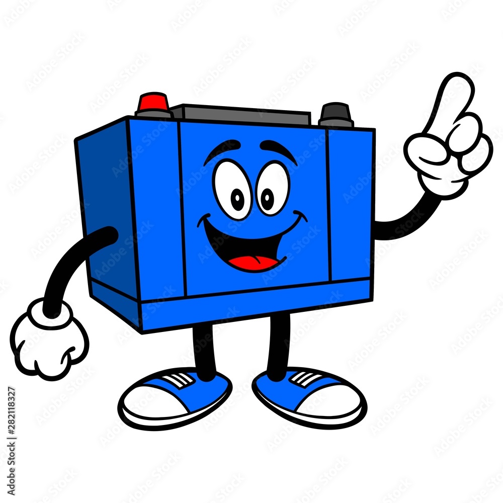 Car Battery Pointing - A cartoon illustration of a Car Battery Mascot.  Stock Vector | Adobe Stock