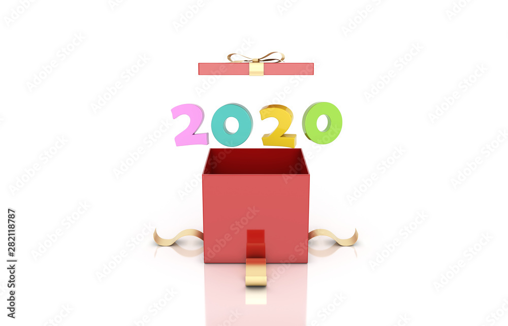 New Year 2020 Creative Design Concept with Gift Box- 3D Rendered Image New Year 2020 Creative Design Concept with Gift Box- 3D Rendered Image