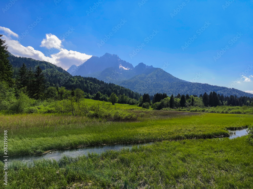 Obraz premium Beautiful view to Sava Spring and montains