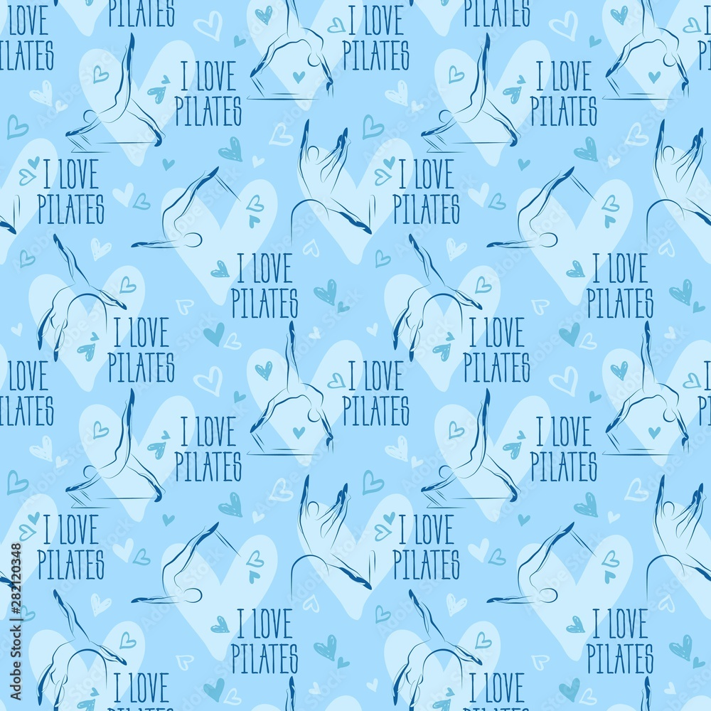 Pilates Poses and Heart Seamless Vector Pattern Pilates Poses and Heart Seamless Vector Pattern
