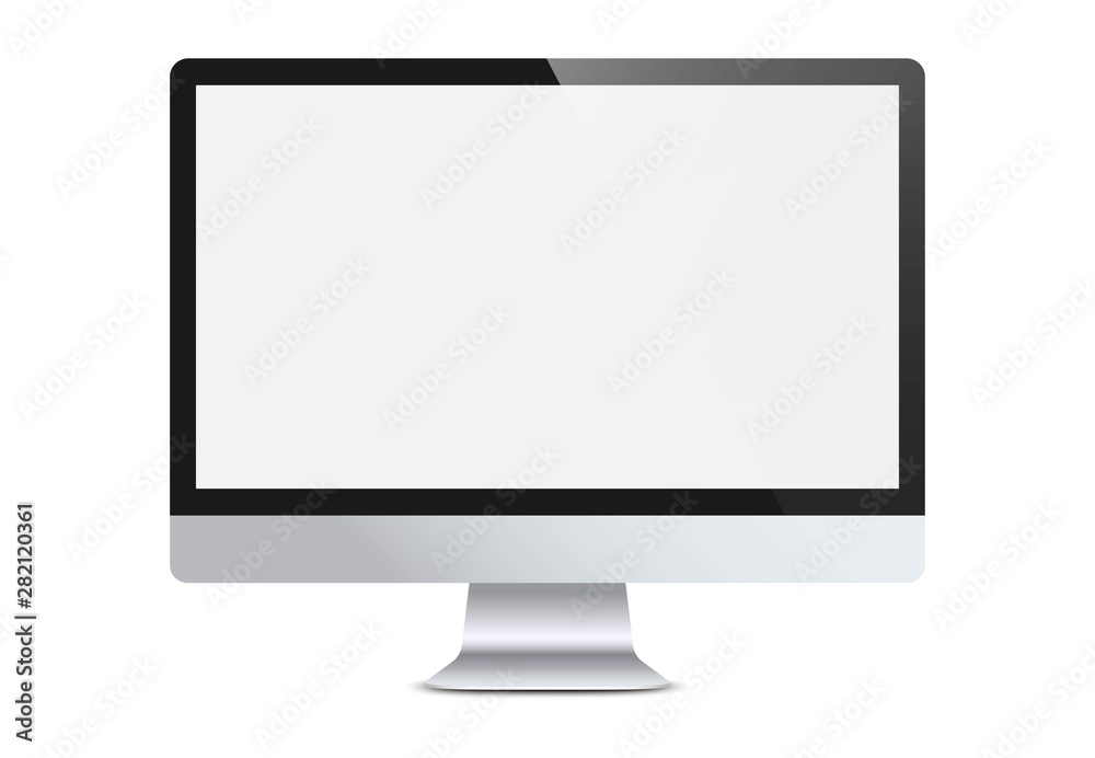 Realistic computer monitor. Blank wallpaper screen isolated on white background. Stylish desktop computer. Mock up template for your design. Realistic computer monitor. Blank wallpaper screen isolated on white background. Stylish desktop computer. Mock up template for your design.