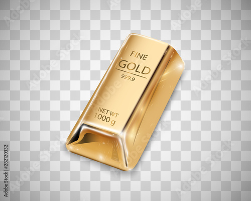 Gold bar isolated on transparent background.