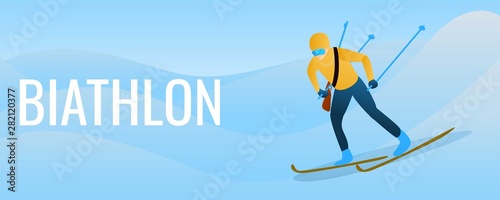 Biathlon concept banner. Cartoon illustration of biathlon vector concept banner for web design