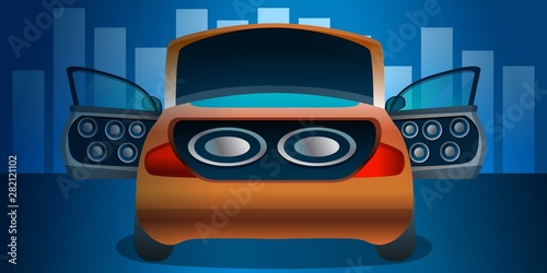 Car audio concept banner. Cartoon illustration of car audio vector concept banner for web design