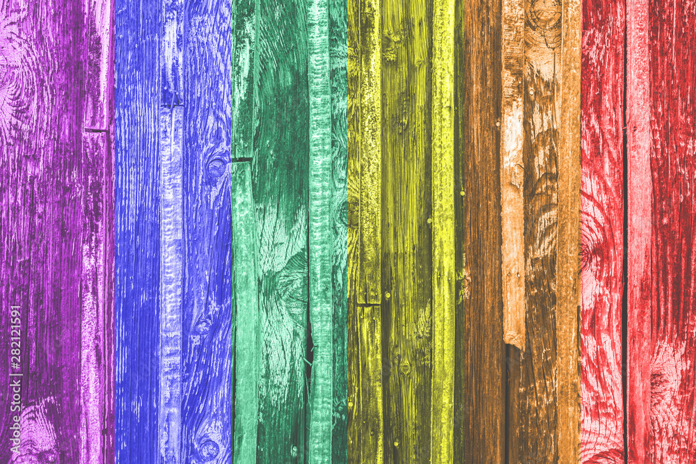 Colorful wooden background texture. Lgbt concept. Vertical planks