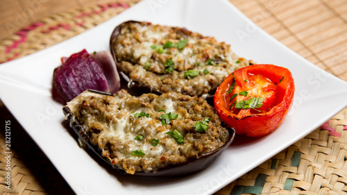 Stuffed eggplant with meat and cheese
