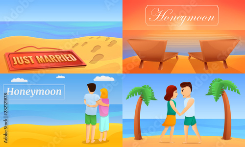Honeymoon banner set. Cartoon illustration of honeymoon vector banner set for web design