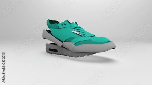 Isolated 3d shoe animation with destruction in five different styles on white background. Video full hd in Top Quality 