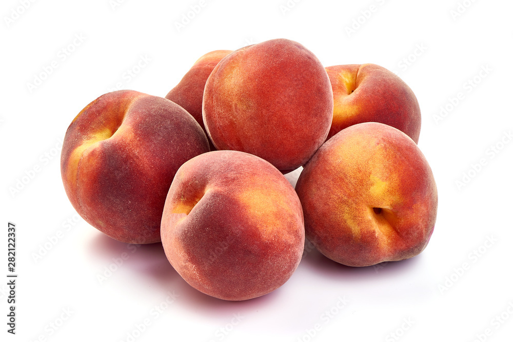 Fresh ripe juicy peaches, isolated on white background Fresh ripe juicy peaches, isolated on white background