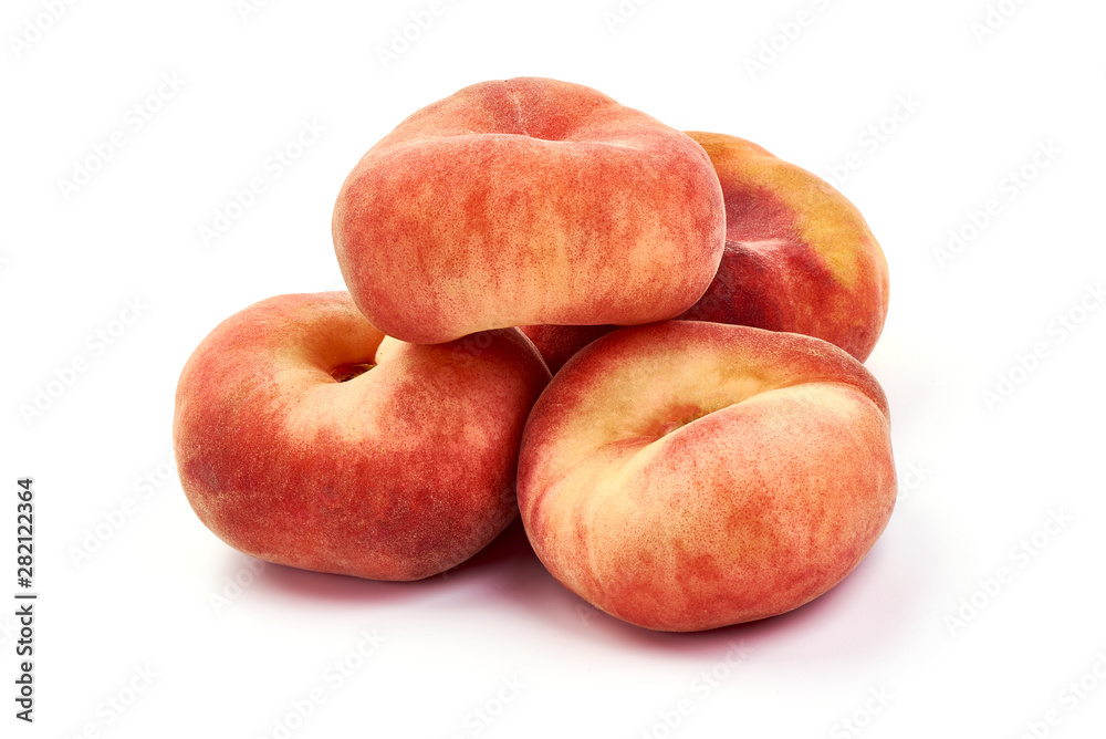 Flat Peaches, ripe nectarines, isolated on white background Flat Peaches, ripe nectarines, isolated on white background