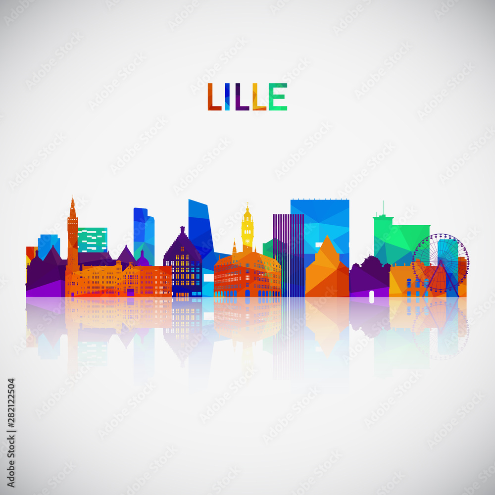 Lille skyline silhouette in colorful geometric style. Symbol for your design. Vector illustration.