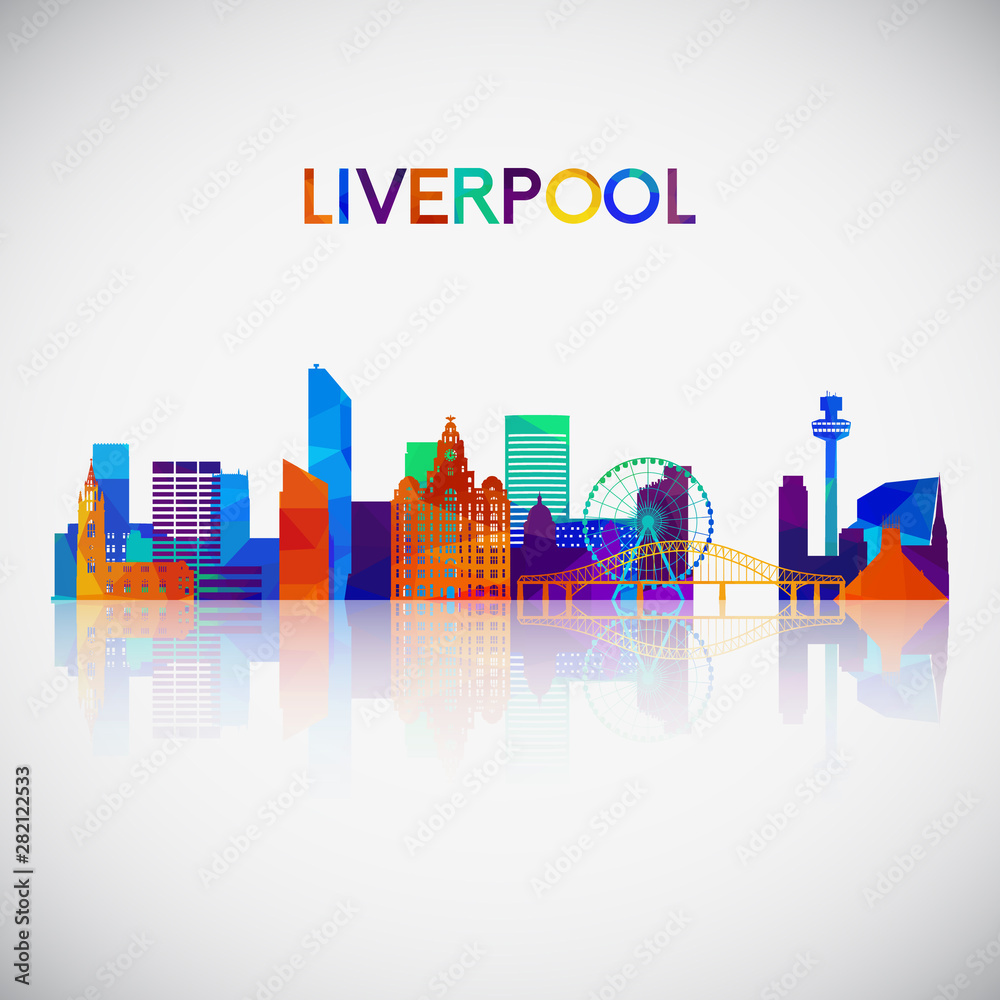 Liverpool skyline silhouette in colorful geometric style. Symbol for your design. Vector illustration.